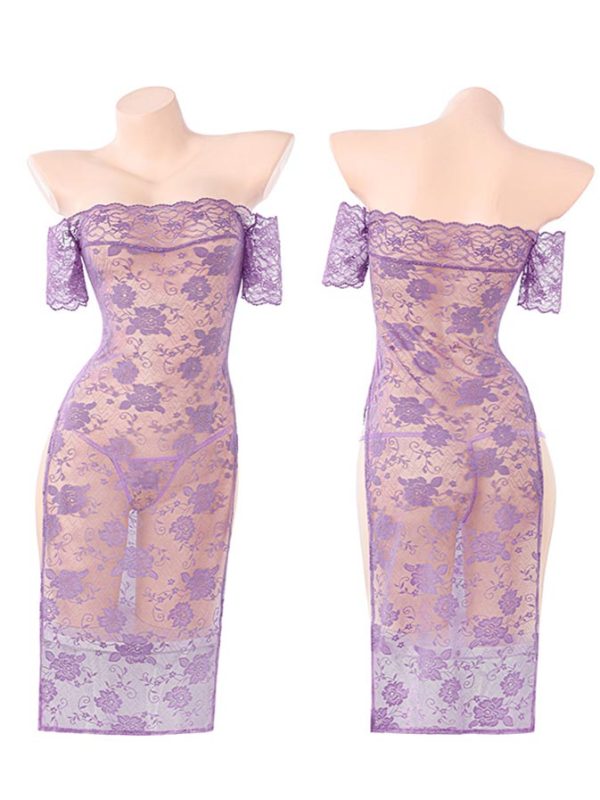 purple-rose-printed-lace-dress-2 sexy lingerie