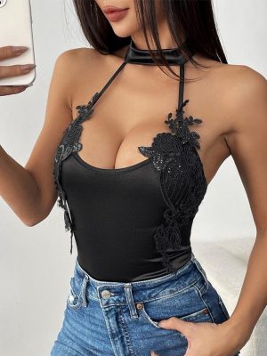 black-rose-bodysuit-5 halter hot tight sling top