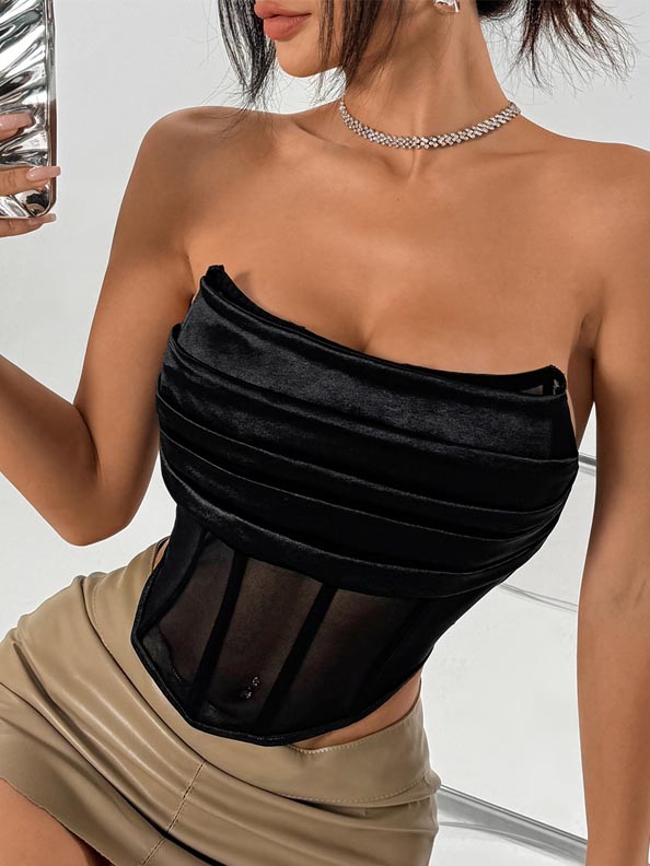 black-ruffled-tube-top-1 Black ruffled tube top B4051