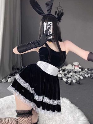 bunny-cosplay-black-lace-dress-suit-1 bunny cosplay costumes