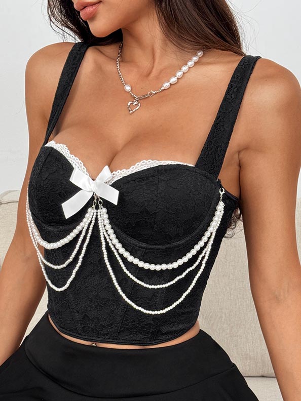 cute-bow-black-lace-top-3 Cute bow black lace top B4048