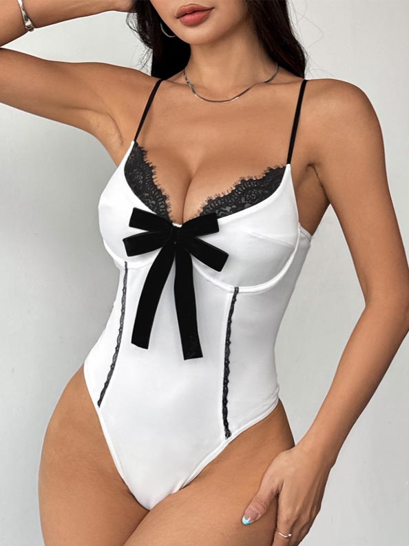 cute-bow-lace-edge-bodysuit-4 Cute bow lace edge bodysuit B4062