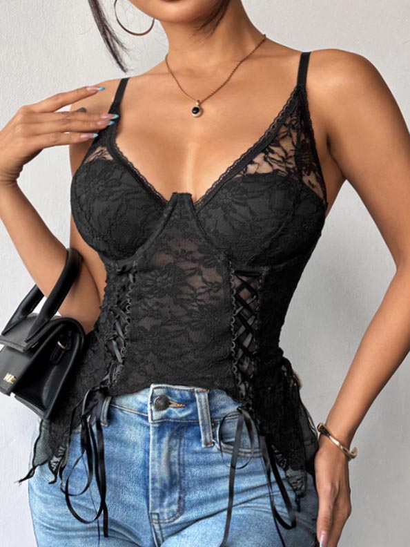 deep-v-black-lace-top-4 hot lace strap top