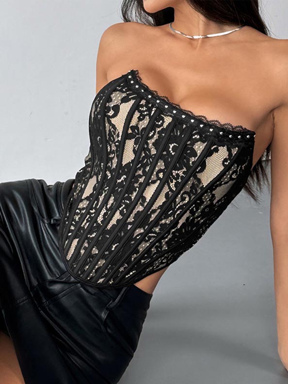 flroal-lace-mesh-tube-top-4 Floral lace mesh tube top B4018