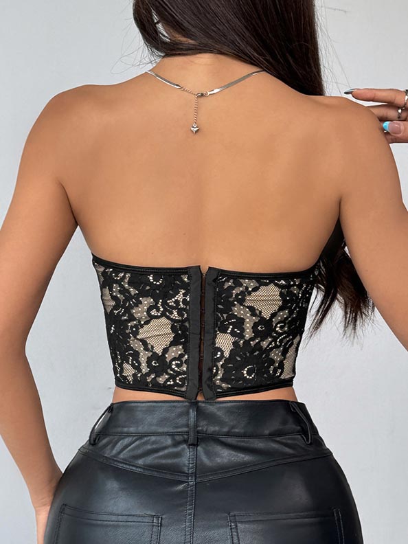 flroal-lace-mesh-tube-top-6 Floral lace mesh tube top B4018