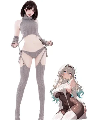 Anime-cosplay-turtleneck-sweater-set-1 a girl wear a sexy anime cosplay suit
