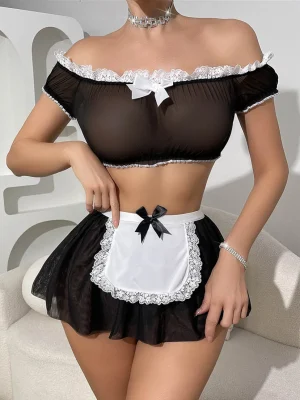 maid-cosplay-off-shoulder-mesh-suit-1 sexy maid role play