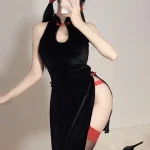 velvet-high-slit-black-cheongsam-1 exotic lingeries