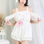 white-cute-bunny-plush-overalls-1 cute plush pajamas