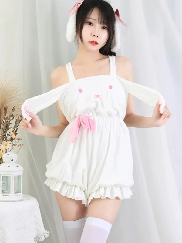 white-cute-bunny-plush-overalls-1 cute plush pajamas