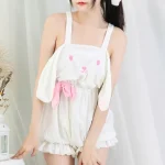 white-cute-bunny-plush-overalls-3 cute plush pajamas