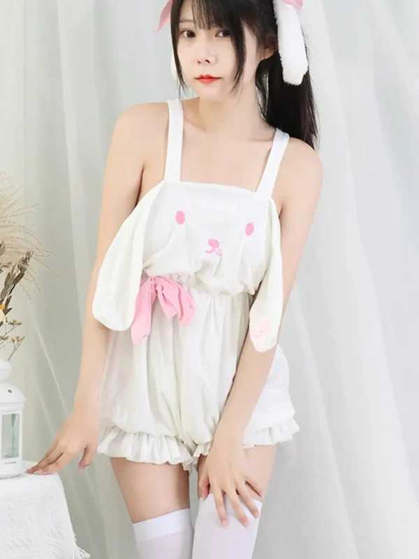 white-cute-bunny-plush-overalls-3 cute plush pajamas