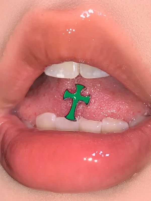 Body-Jewellery-Green-Cross-Tongue Stud-2 body piercing jewellery