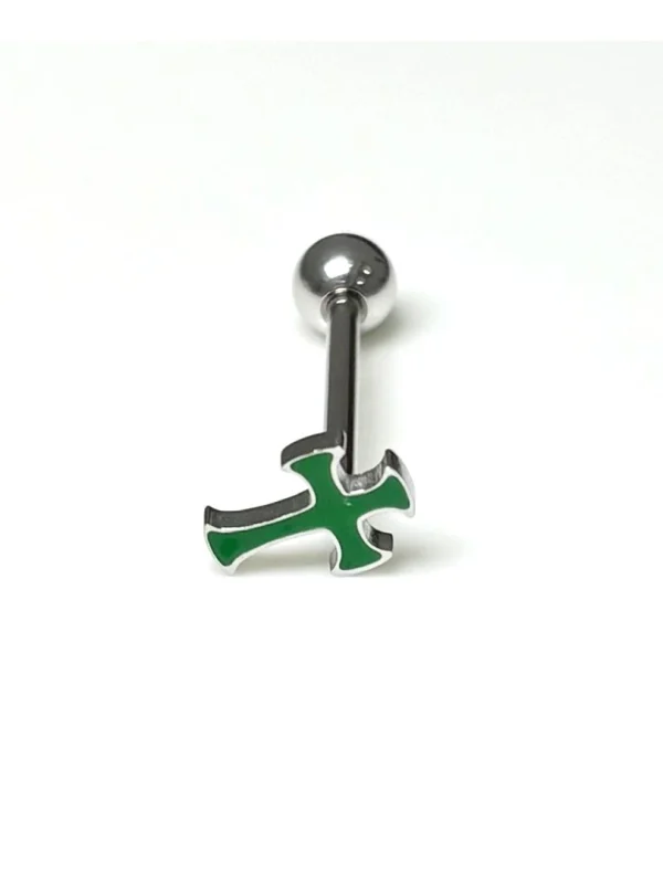 Body-Jewellery-Green-Cross-Tongue Stud-3 body piercing jewellery
