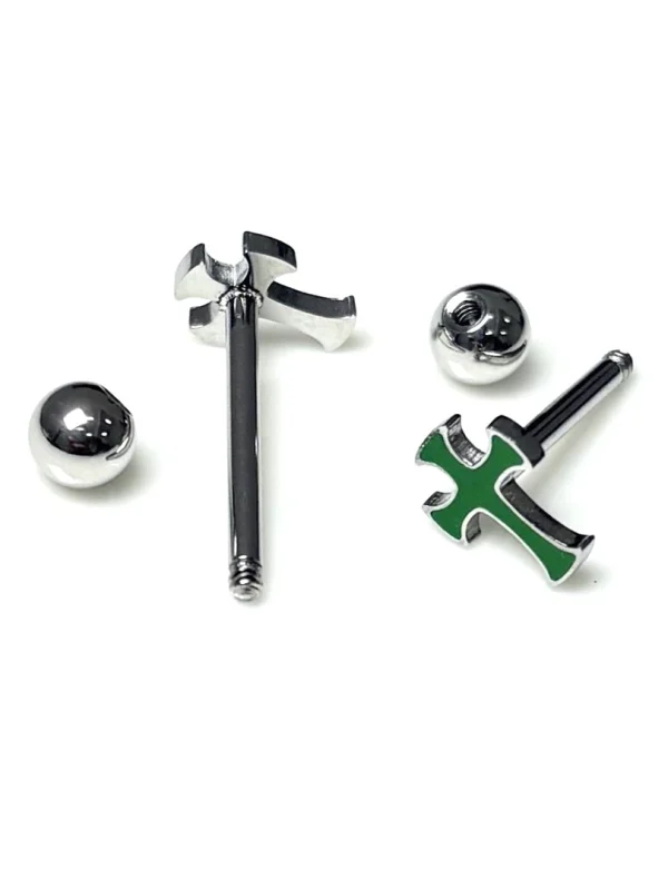 Body-Jewellery-Green-Cross-Tongue Stud-4 body piercing jewellery