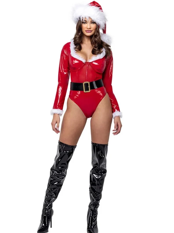 christmas-costumes-red-pu-leather-bodysuit-2 sexy christmas costumes