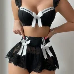 cute-lingerie-black-split-lace-suit- corset lingeries