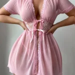 cute-lingerie-pink-mesh-2-piece-set-1 babydoll lingerie dress
