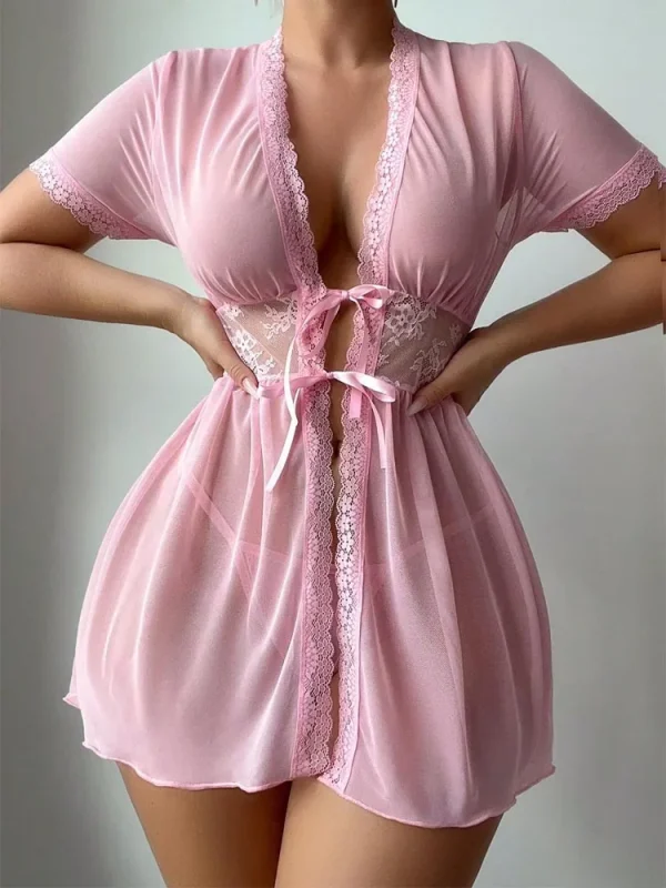 cute-lingerie-pink-mesh-2-piece-set-1 babydoll lingerie dress