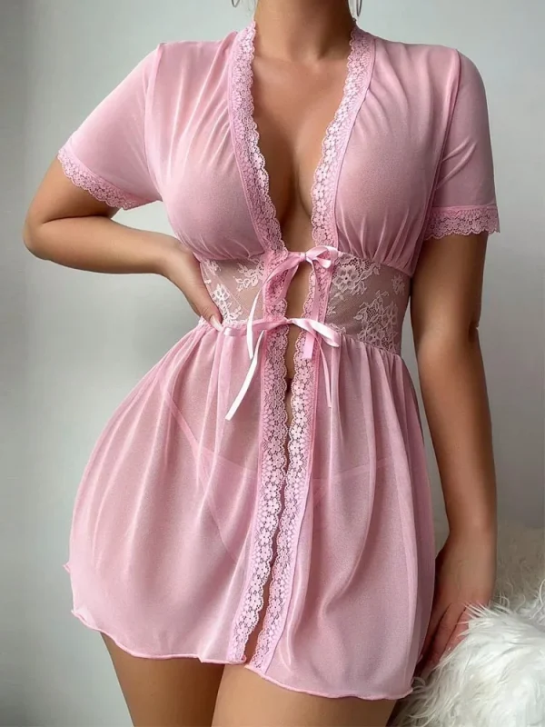 cute-lingerie-pink-mesh-2-piece-set-2 babydoll lingerie dress