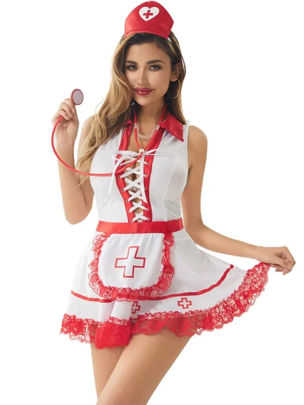 nurse-cosplay-front-tie-strap-dress-set-5 sexy nurse cosplay