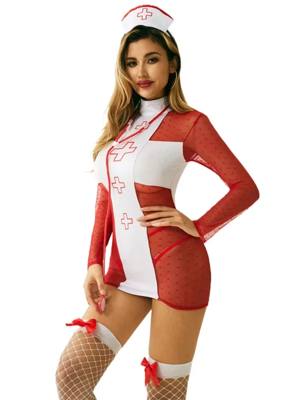 nurse-cosplay-red-mesh-dress-set-2 sexy nurse cosplay