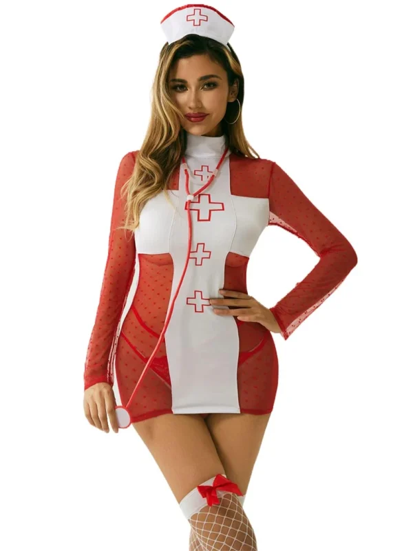 nurse-cosplay-red-mesh-dress-set-3 sexy nurse cosplay