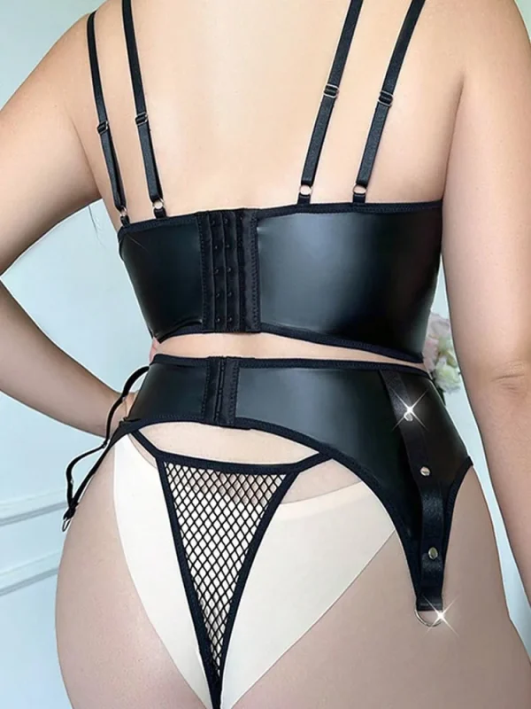 teddy-lingerie-black-pu-leather-set-4 teddy lingeries store