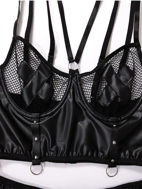 teddy-lingerie-black-pu-leather-set-5 teddy lingeries store