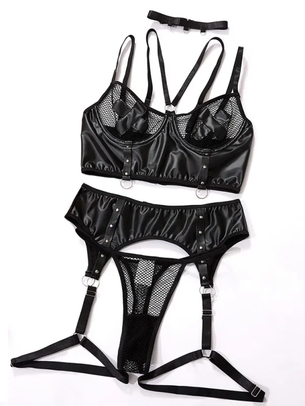 teddy-lingerie-black-pu-leather-set-6 teddy lingeries store
