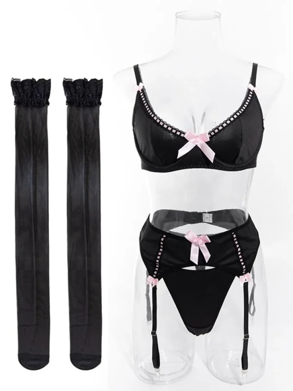 teddy-lingerie-cute-bownot-black-set-5 lingerie teddy