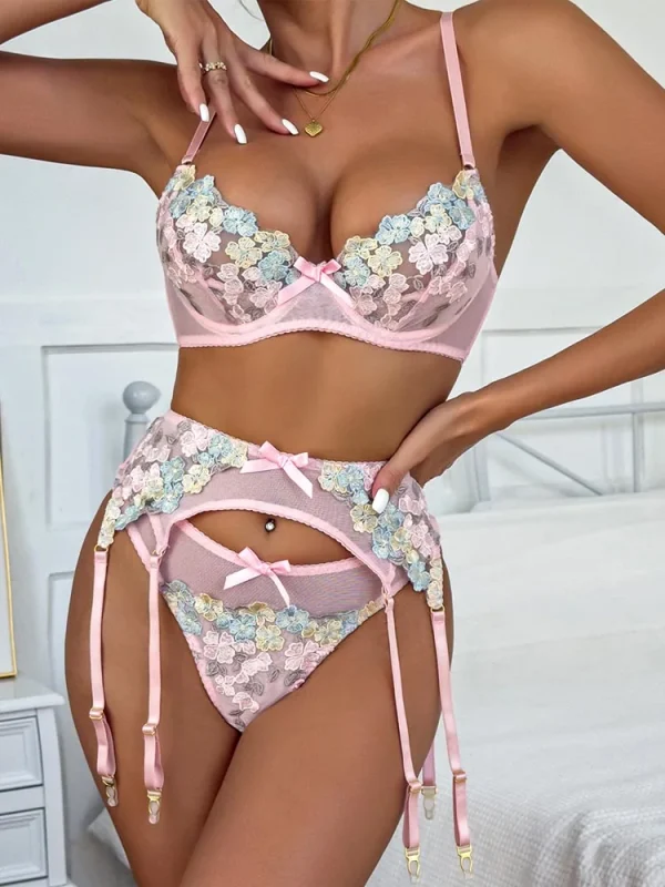 teddy-lingerie-embroidered-flowers-pink-set-1 lingerie teddy