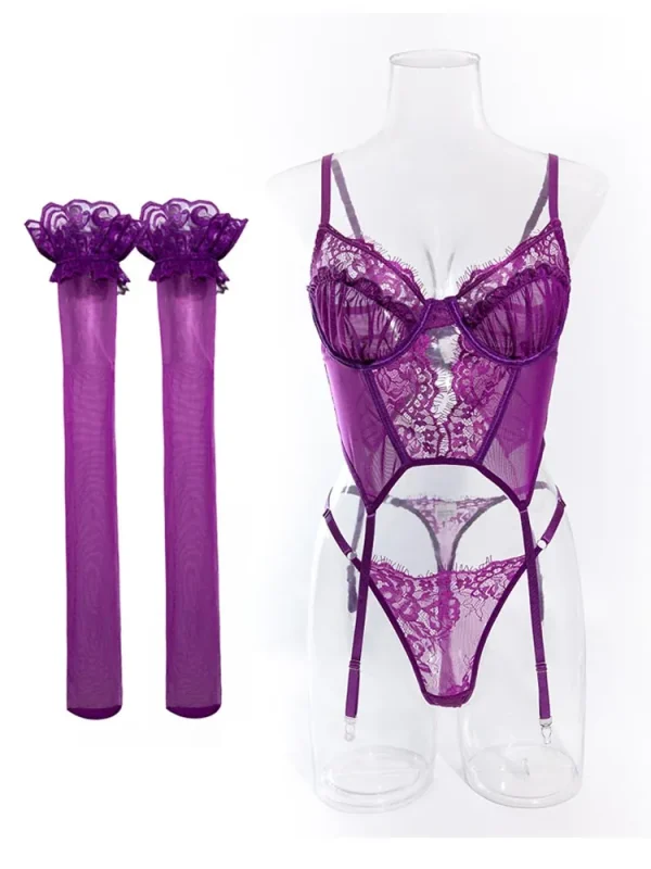 teddy-lingerie-purple-mesh-lace-set-5 sexy teddy lingerie