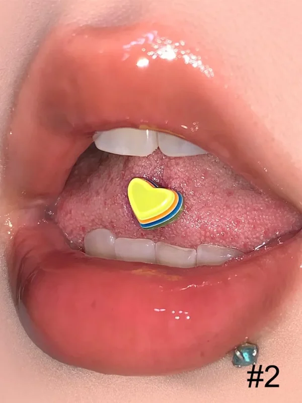 Body-Jewellery-Colorful-Heart-Tongue-Stud-3 tongue piercing studs