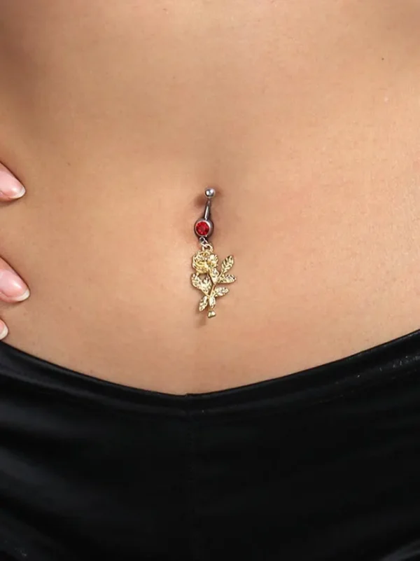 belly-button-piercing-ring-rose-body-jewelry-1 belly button jewellery