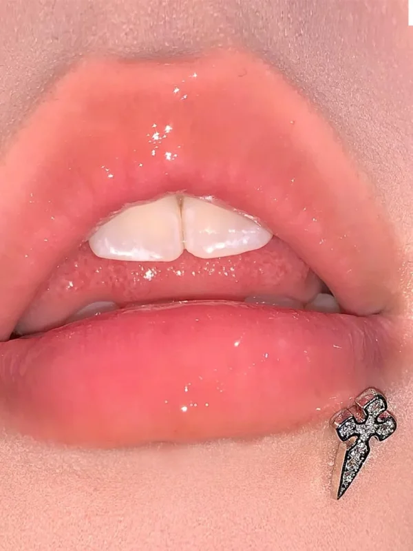 body-jewellery-zircon-cross-lip-piercing-studs-3 Lip piercing stud