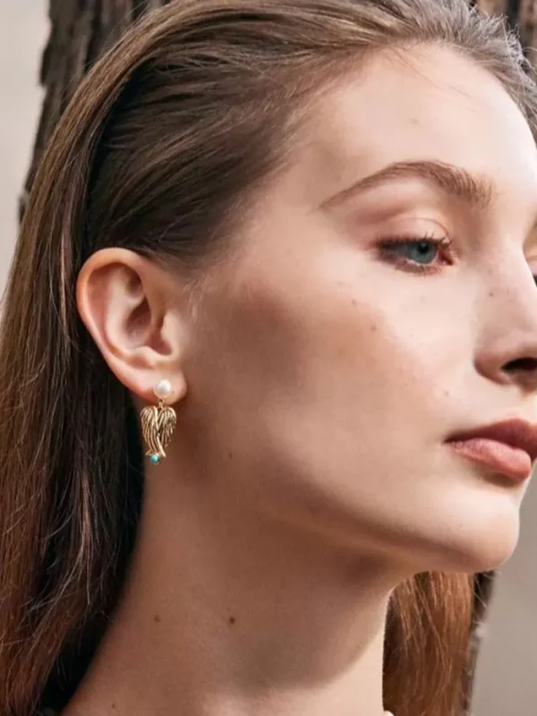 ear-piercing-jewelry-asymmetric-wings-leaf-ear-stud-3 gold earrings