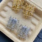 gold-diamond-earrings-braided-zircon-3 diamond ear studs