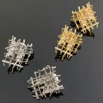 gold-diamond-earrings-braided-zircon-4 diamond ear studs