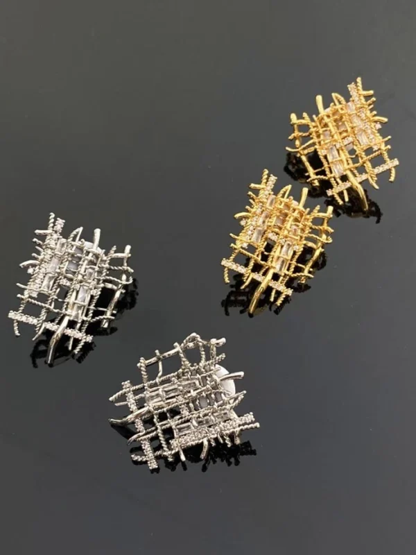 gold-diamond-earrings-braided-zircon-4 diamond ear studs