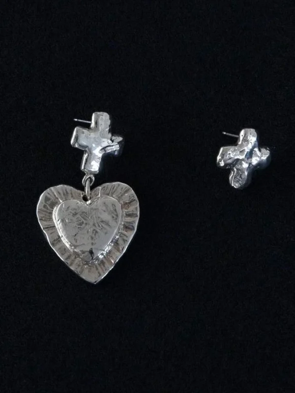 heart-cross-asymmetry-sliver-earrings-2 heart shaped earrings