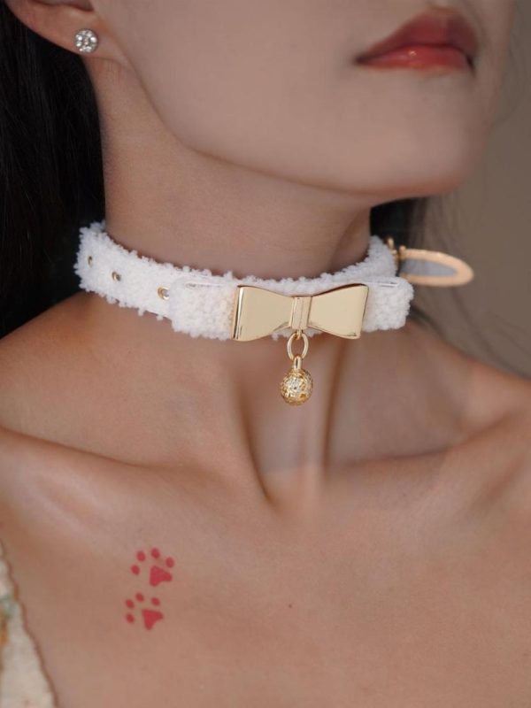 leather-plush-white-cute-collar-bow-choker-2 choker necklaces