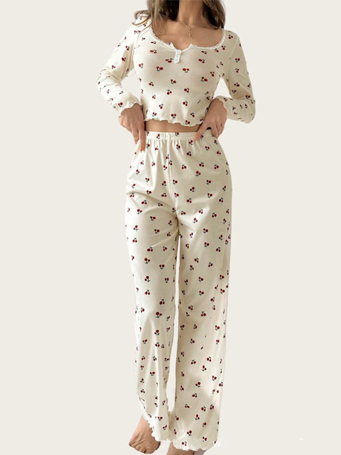 cotton-nightgowns-cherry-pattern-set-5 womens loungewear