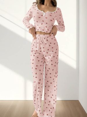 cotton-nightgowns-cherry-pattern-set-6 womens loungewear