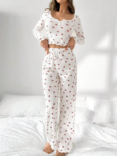 cotton-nightgowns-cherry-pattern-set-8 womens loungewear