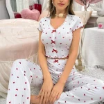 cotton-sleepwear-cute-bows-hearts-set-2 womens loungewear