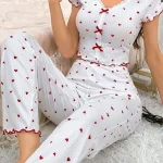 cotton-sleepwear-cute-bows-hearts-set-4 womens loungewear