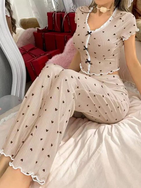 cotton-sleepwear-cute-bows-hearts-set-6 womens loungewear