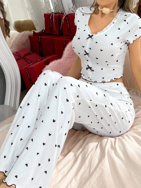 cotton-sleepwear-cute-bows-hearts-set-7 womens loungewear