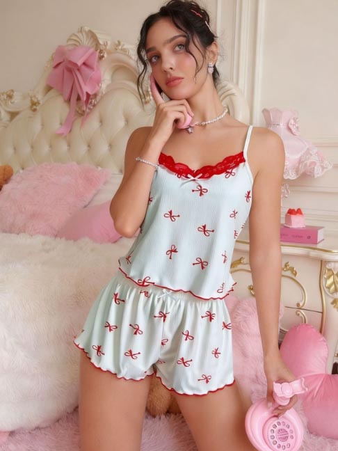 cotton-sleepwear-cute-bows-pants-set-2 womens loungewear